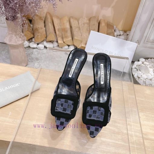🤍MANOLO BLAHNlK 2024 The new Mb fashionable women's high-heeled checkered cloth M ü ller sl67k6f9jf