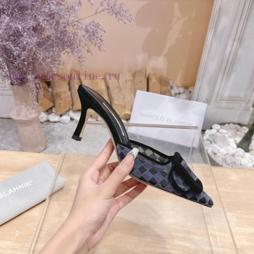 🤍MANOLO BLAHNlK 2024 The new Mb fashionable women's high-heeled checkered cloth M ü ller sl67k6f9jf - Image 4