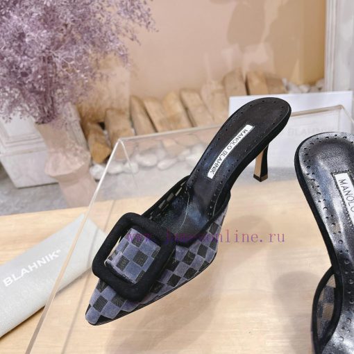 🤍MANOLO BLAHNlK 2024 The new Mb fashionable women's high-heeled checkered cloth M ü ller sl67k6f9jf - Image 7