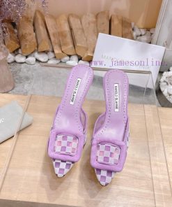 🤍 MANOLO BLAHNlK 2024 New Mb Fashion Little Women's High Heels Checkered Cloth Mill Slipperjwaaoo41