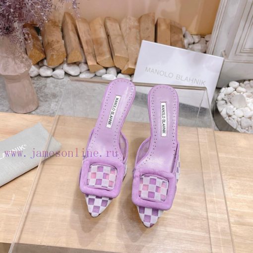 🤍 MANOLO BLAHNlK 2024 New Mb Fashion Little Women's High Heels Checkered Cloth Mill Slipperjwaaoo41 - Image 2