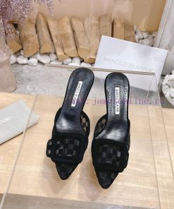🤍MANOLO BLAHNlK 2024 The new Mb fashionable women's high-heeled checkered cloth M ü ller sl05qcw2v7