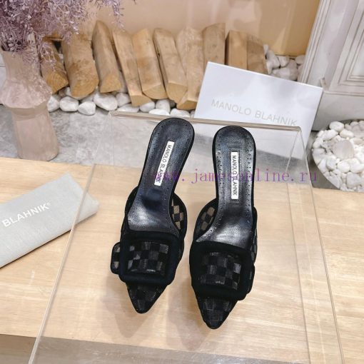 🤍MANOLO BLAHNlK 2024 The new Mb fashionable women's high-heeled checkered cloth M ü ller sl05qcw2v7