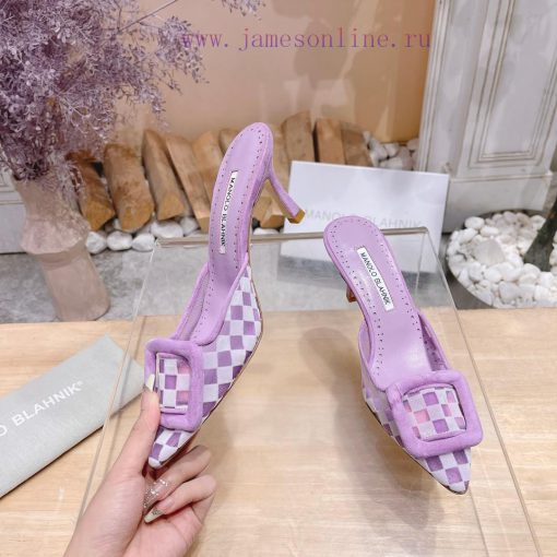 🤍 MANOLO BLAHNlK 2024 New Mb Fashion Little Women's High Heels Checkered Cloth Mill Slipperjwaaoo41 - Image 3