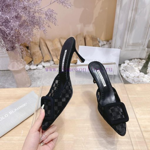 🤍MANOLO BLAHNlK 2024 The new Mb fashionable women's high-heeled checkered cloth M ü ller sl05qcw2v7 - Image 4