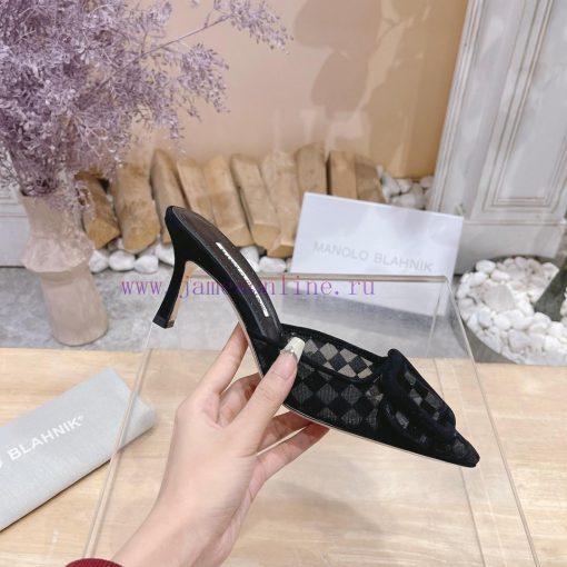 🤍MANOLO BLAHNlK 2024 The new Mb fashionable women's high-heeled checkered cloth M ü ller sl05qcw2v7 - Image 5
