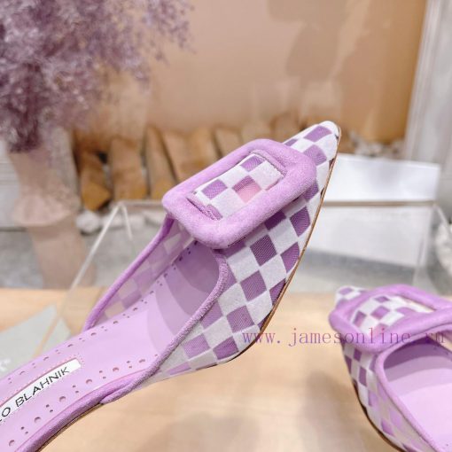 🤍 MANOLO BLAHNlK 2024 New Mb Fashion Little Women's High Heels Checkered Cloth Mill Slipperjwaaoo41 - Image 9