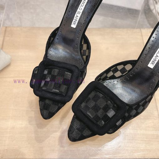🤍MANOLO BLAHNlK 2024 The new Mb fashionable women's high-heeled checkered cloth M ü ller sl05qcw2v7 - Image 9