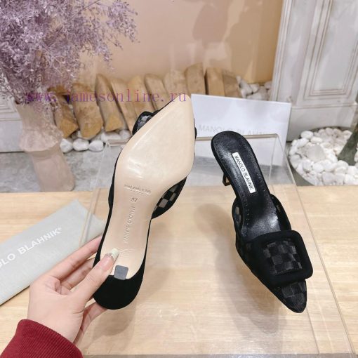 🤍MANOLO BLAHNlK 2024 The new Mb fashionable women's high-heeled checkered cloth M ü ller sl05qcw2v7 - Image 10