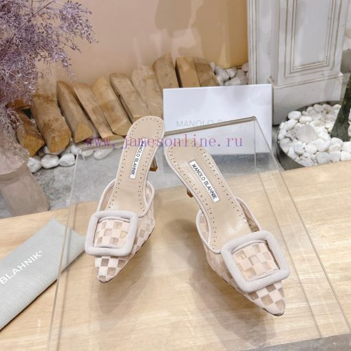 🤍MANOLO BLAHNlK 2024 The new Mb fashionable women's high-heeled checkered cloth M ü ller sltu0dpcrb - Image 3