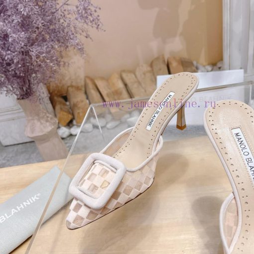 🤍MANOLO BLAHNlK 2024 The new Mb fashionable women's high-heeled checkered cloth M ü ller sltu0dpcrb - Image 7