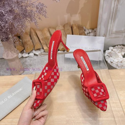 🤍MANOLO BLAHNlK 2024 The new Mb fashionable women's high-heeled checkered cloth M ü ller sleffq7mkr - Image 4