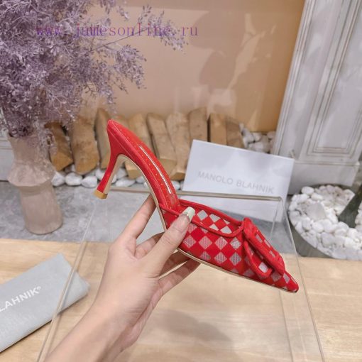 🤍MANOLO BLAHNlK 2024 The new Mb fashionable women's high-heeled checkered cloth M ü ller sleffq7mkr - Image 5