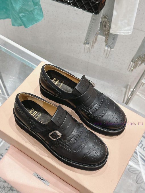 𝐌𝐢𝐮𝐌𝐢𝐮 Miu Miu's new thick soled Block leather shoesSelected imported polished cowhide materya2293de - Image 3