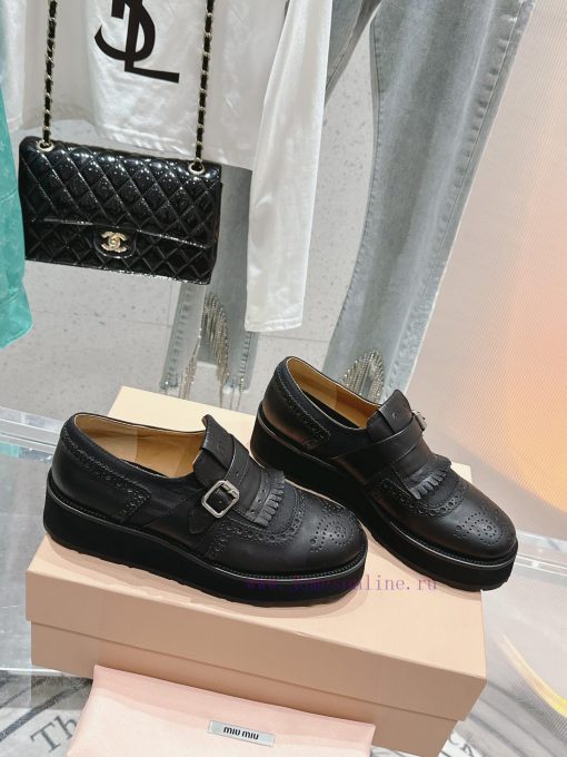 𝐌𝐢𝐮𝐌𝐢𝐮 Miu Miu's new thick soled Block leather shoesSelected imported polished cowhide materya2293de - Image 5