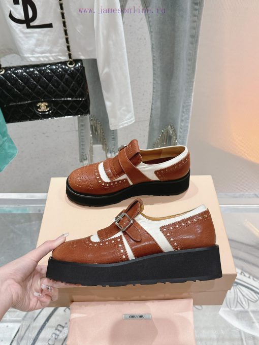 𝐌𝐢𝐮𝐌𝐢𝐮 Miu Miu's new thick soled Block leather shoesSelected imported polished cowhide materg0auacxk - Image 5