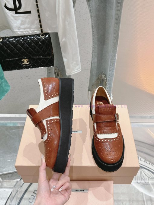 𝐌𝐢𝐮𝐌𝐢𝐮 Miu Miu's new thick soled Block leather shoesSelected imported polished cowhide materg0auacxk - Image 6