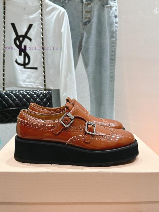 𝐌𝐢𝐮𝐌𝐢𝐮 Miu Miu's new thick soled Block leather shoesSelected imported polished cowhide matervwmjkvak - Image 3