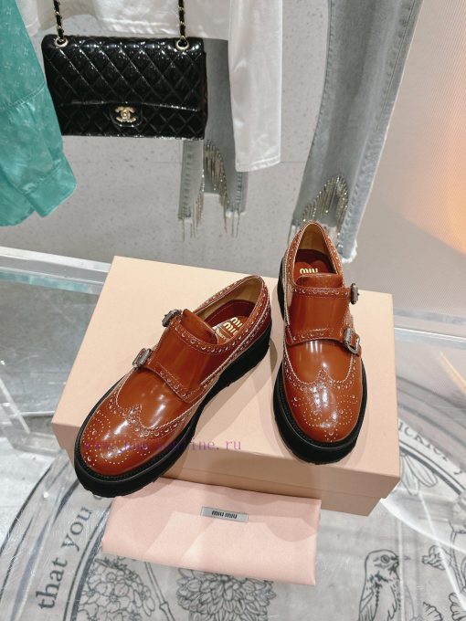 𝐌𝐢𝐮𝐌𝐢𝐮 Miu Miu's new thick soled Block leather shoesSelected imported polished cowhide matervwmjkvak - Image 4