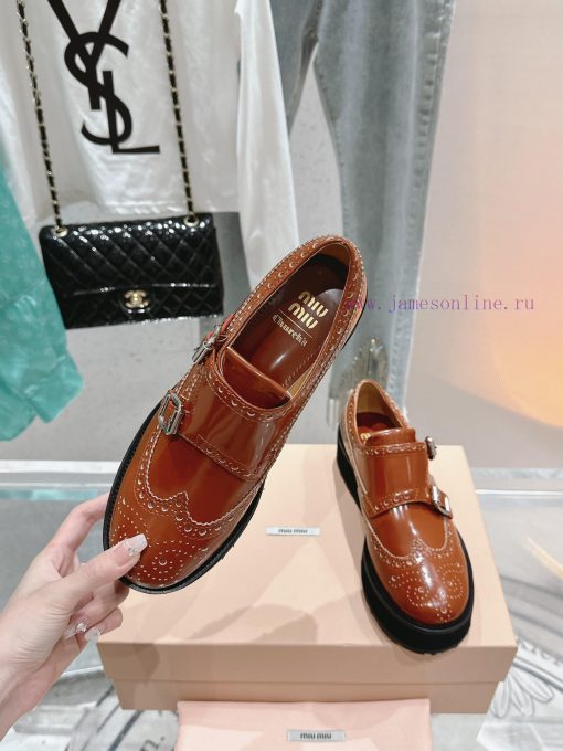 𝐌𝐢𝐮𝐌𝐢𝐮 Miu Miu's new thick soled Block leather shoesSelected imported polished cowhide matervwmjkvak - Image 6