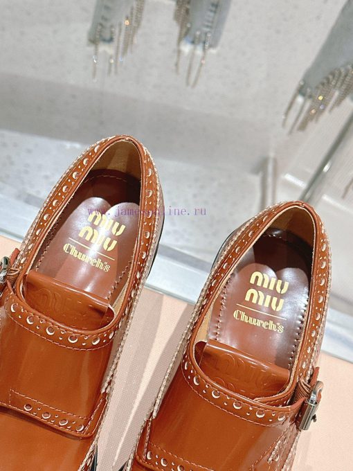 𝐌𝐢𝐮𝐌𝐢𝐮 Miu Miu's new thick soled Block leather shoesSelected imported polished cowhide matervwmjkvak - Image 9