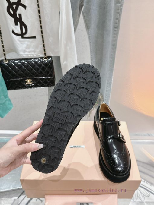 𝐌𝐢𝐮𝐌𝐢𝐮 Miu Miu's new thick soled Block leather shoesSelected imported polished cowhide maternrmh9ji0 - Image 10