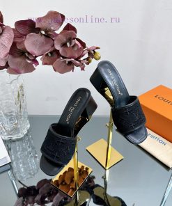 2024 early spring new LV donkey brand Louis Vuitton classic LV woven flower thick heel/flat loqal1b0