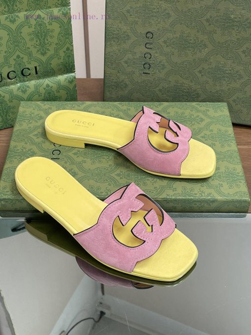 2024 Summer New Collection in Stock, Gucci High Quality Slippers Double G Hollow Oil Edge Cro124zjtb - Image 2