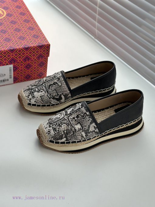 Snake patterned cowhide and sheepskinTBTORY BURCH T MONOGRAM Fisherman's Shoes Women's Shoesscmldnru