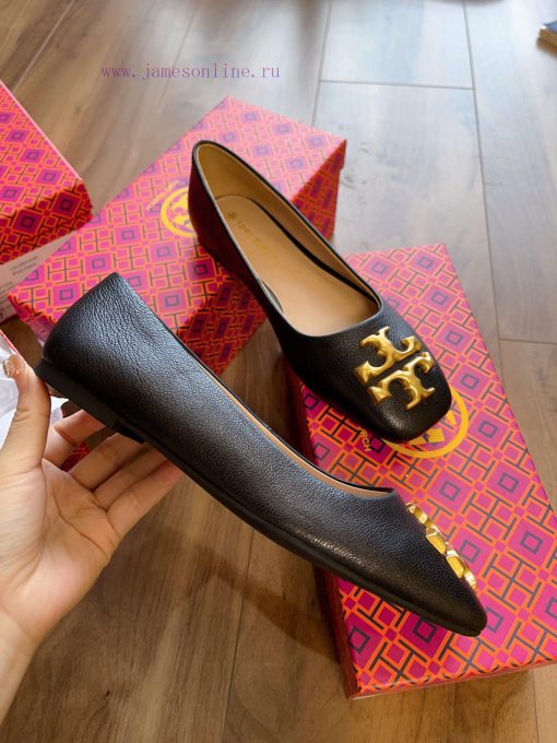 Black leather surfaceEleanor ballet flatsCortical iconic Double T pattern square toe back ligyactpzg - Image 2
