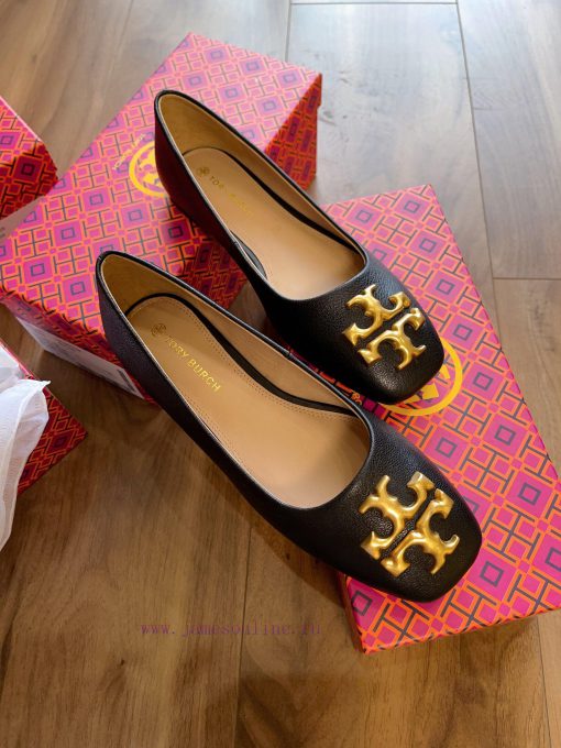 Black leather surfaceEleanor ballet flatsCortical iconic Double T pattern square toe back ligyactpzg - Image 3