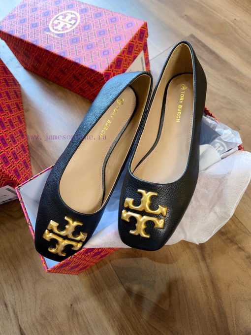 Black leather surfaceEleanor ballet flatsCortical iconic Double T pattern square toe back ligyactpzg - Image 5