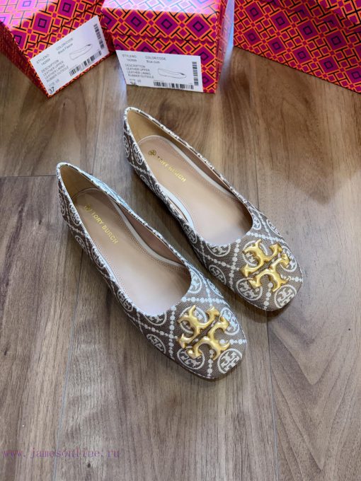 Coffee colored cloth surfaceEleanor ballet flatsCortical iconic Double T pattern square toe ds29z7m4 - Image 2