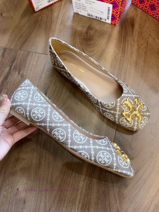 Coffee colored cloth surfaceEleanor ballet flatsCortical iconic Double T pattern square toe ds29z7m4 - Image 3
