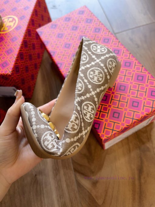Coffee colored cloth surfaceEleanor ballet flatsCortical iconic Double T pattern square toe ds29z7m4 - Image 10