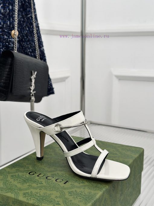 Gucci24S Spring/Summer New Product: Horseneck BuckleHigh-heeled slippersThe fabric is made ojcqwsg0e - Image 5