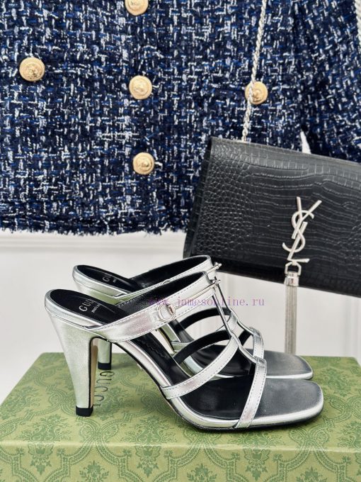 Gucci24S Spring/Summer New Product: Horseneck BuckleHigh-heeled slippersThe fabric is made o87w05r2a - Image 2
