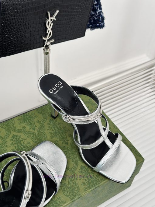 Gucci24S Spring/Summer New Product: Horseneck BuckleHigh-heeled slippersThe fabric is made o87w05r2a - Image 6