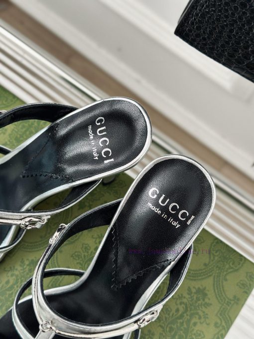 Gucci24S Spring/Summer New Product: Horseneck BuckleHigh-heeled slippersThe fabric is made o87w05r2a - Image 8