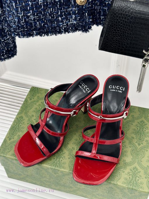 Gucci24S Spring/Summer New Product: Horseneck BuckleHigh-heeled slippersThe fabric is made o6l0r3j5l - Image 3