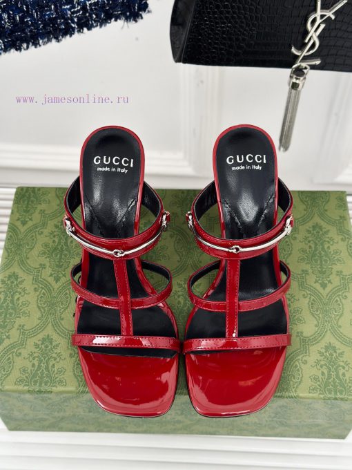 Gucci24S Spring/Summer New Product: Horseneck BuckleHigh-heeled slippersThe fabric is made o6l0r3j5l - Image 5