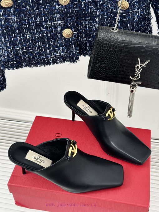Valentin | Valentino 24S New ProductV-buckle square toe high-heeled slippers ️A socialite wi72rrm87r - Image 4