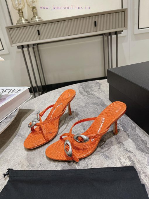 Alexander Wang's 24 Spring/Summer New Dome Middle Heel Sandals with Serpentine Pattern and Sxaku9qzb - Image 4
