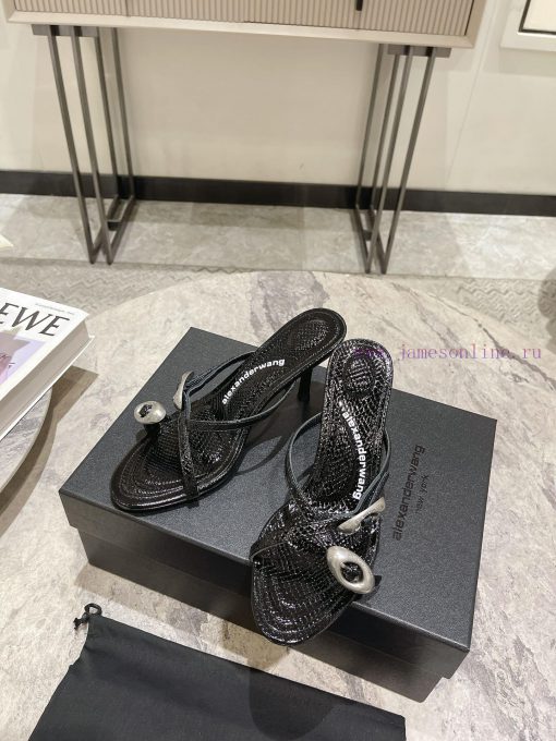 Alexander Wang's 24 Spring/Summer New Dome Middle Heel Sandals with Serpentine Pattern and S154evs9g - Image 7