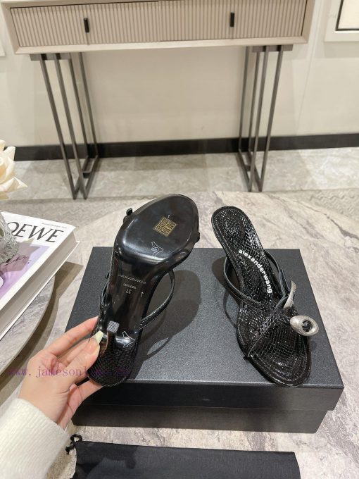 Alexander Wang's 24 Spring/Summer New Dome Middle Heel Sandals with Serpentine Pattern and S154evs9g - Image 9