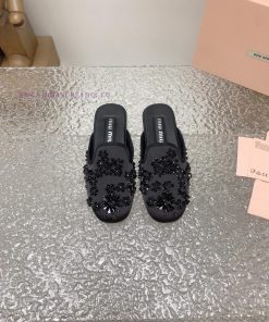 High quality Miumiu Spring/Summer 2024 Fashion Show Embroidered Flower Beads Le Fu Shoes/Sli28p9lssb