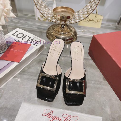 Roger Vivier RV open toed metal square buckle high-heeled slippers with cooldown, new RV earhnl3zlxn - Image 2