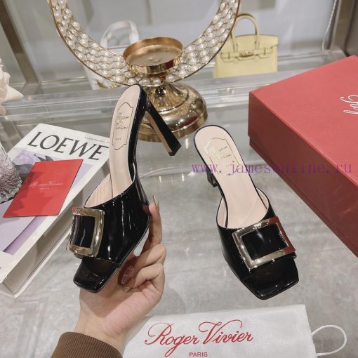 Roger Vivier RV open toed metal square buckle high-heeled slippers with cooldown, new RV earhnl3zlxn - Image 3