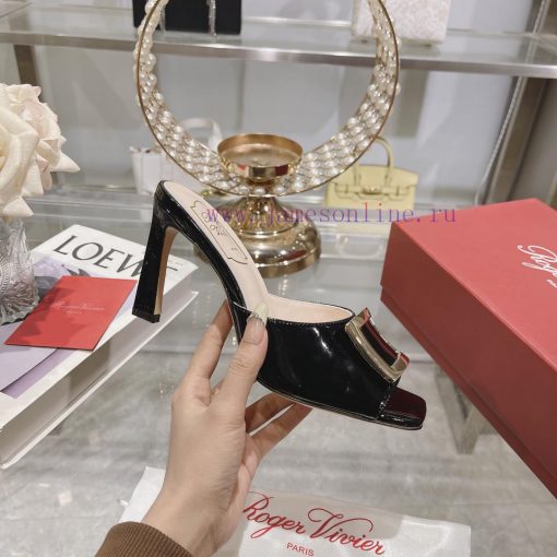 Roger Vivier RV open toed metal square buckle high-heeled slippers with cooldown, new RV earhnl3zlxn - Image 4