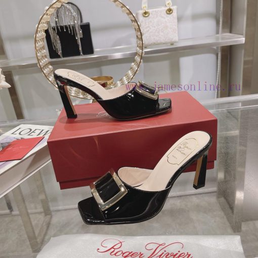 Roger Vivier RV open toed metal square buckle high-heeled slippers with cooldown, new RV earhnl3zlxn - Image 5